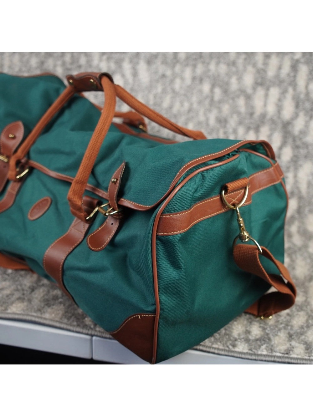Vintage Polo Ralph Lauren Green Canvas Duffle Bag Top Flap W Buckle Closures EUC - Picture 4 of 15